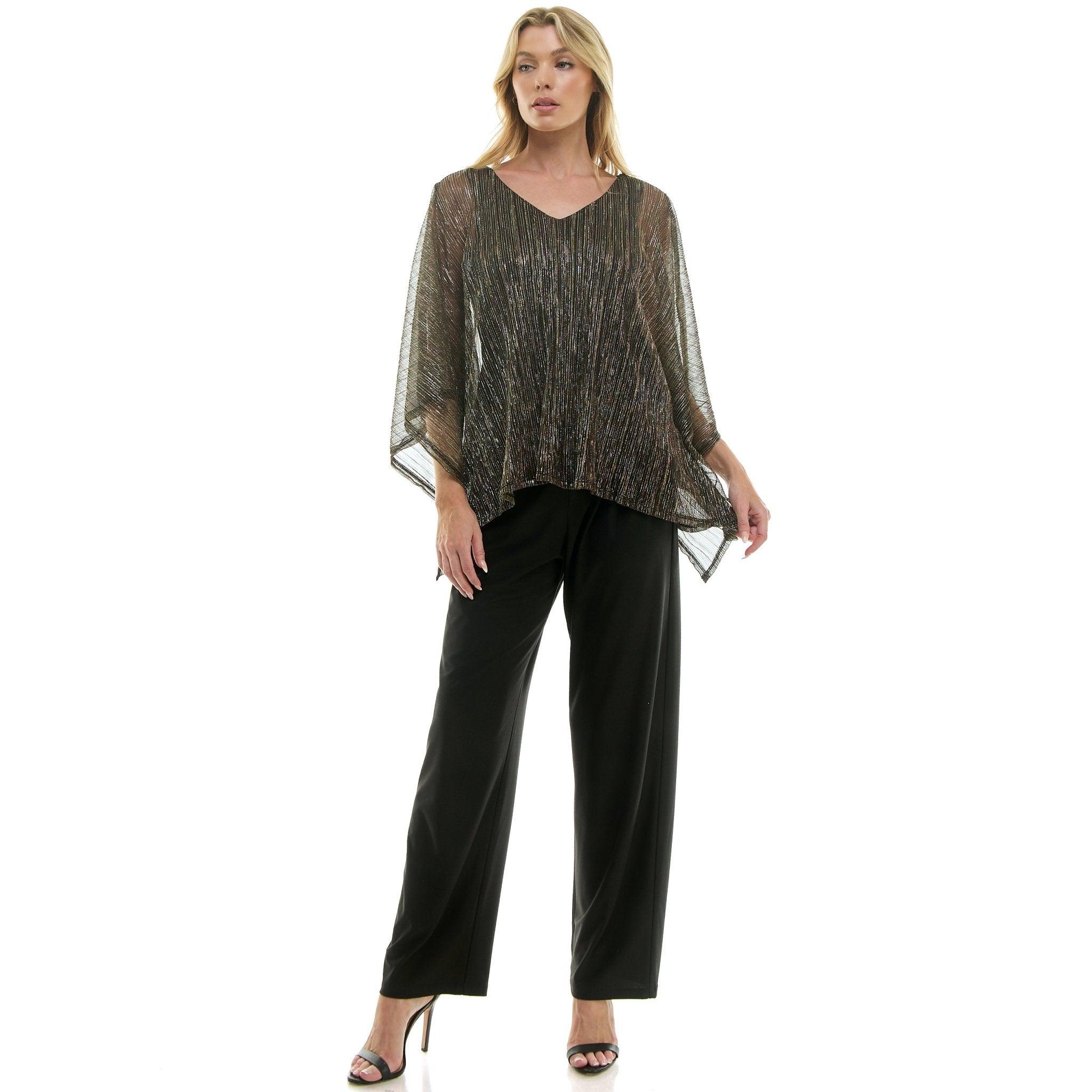 Novelty Trim Cold Shoulder Poncho Pant Set Product Image
