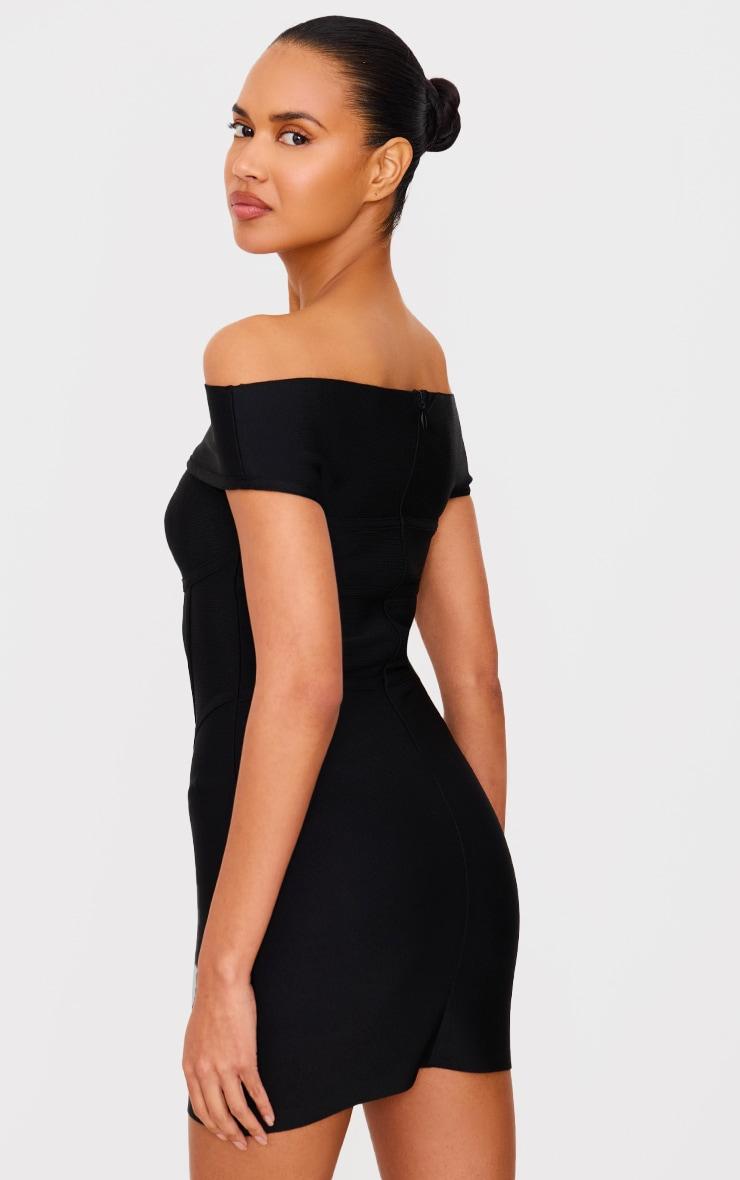 Black Bandage Corset Detail Off The Shoulder Mini Dress Product Image