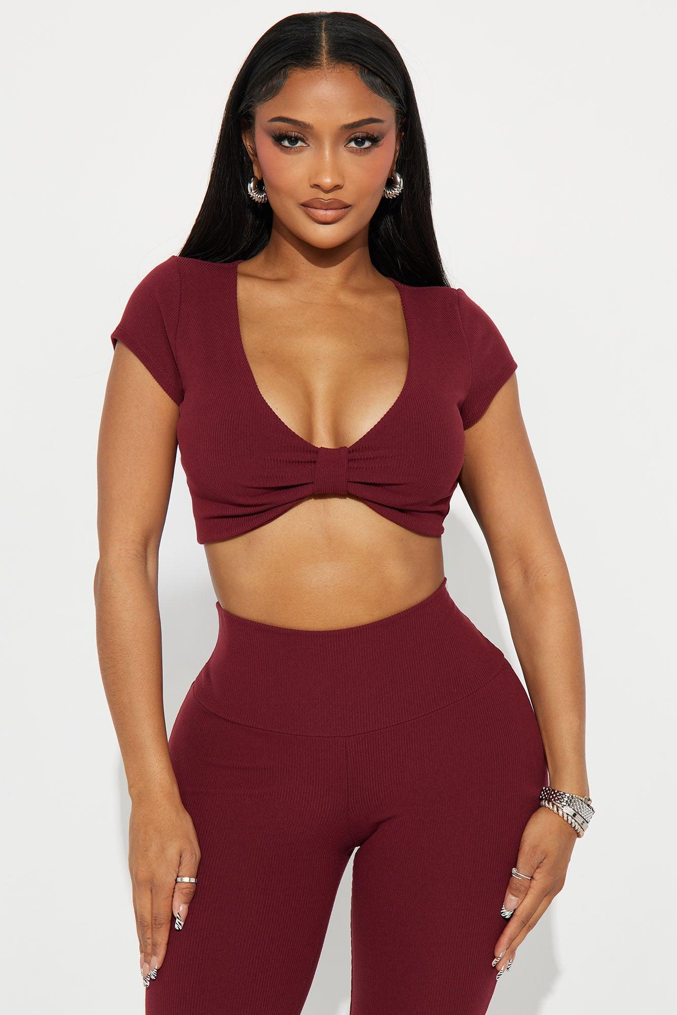 Pilates Princess Bow Flare Leg Pant Set - Burgundy Female Product Image