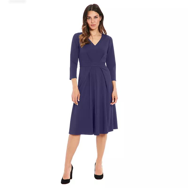 Women's London Times V-Neck Tuck Fit & Flare Dress,  Product Image