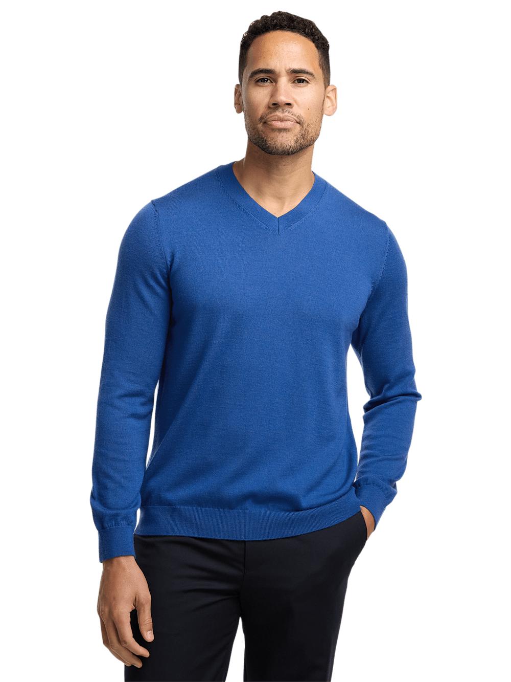 Merino Wool V-neck Sweater - Green Product Image