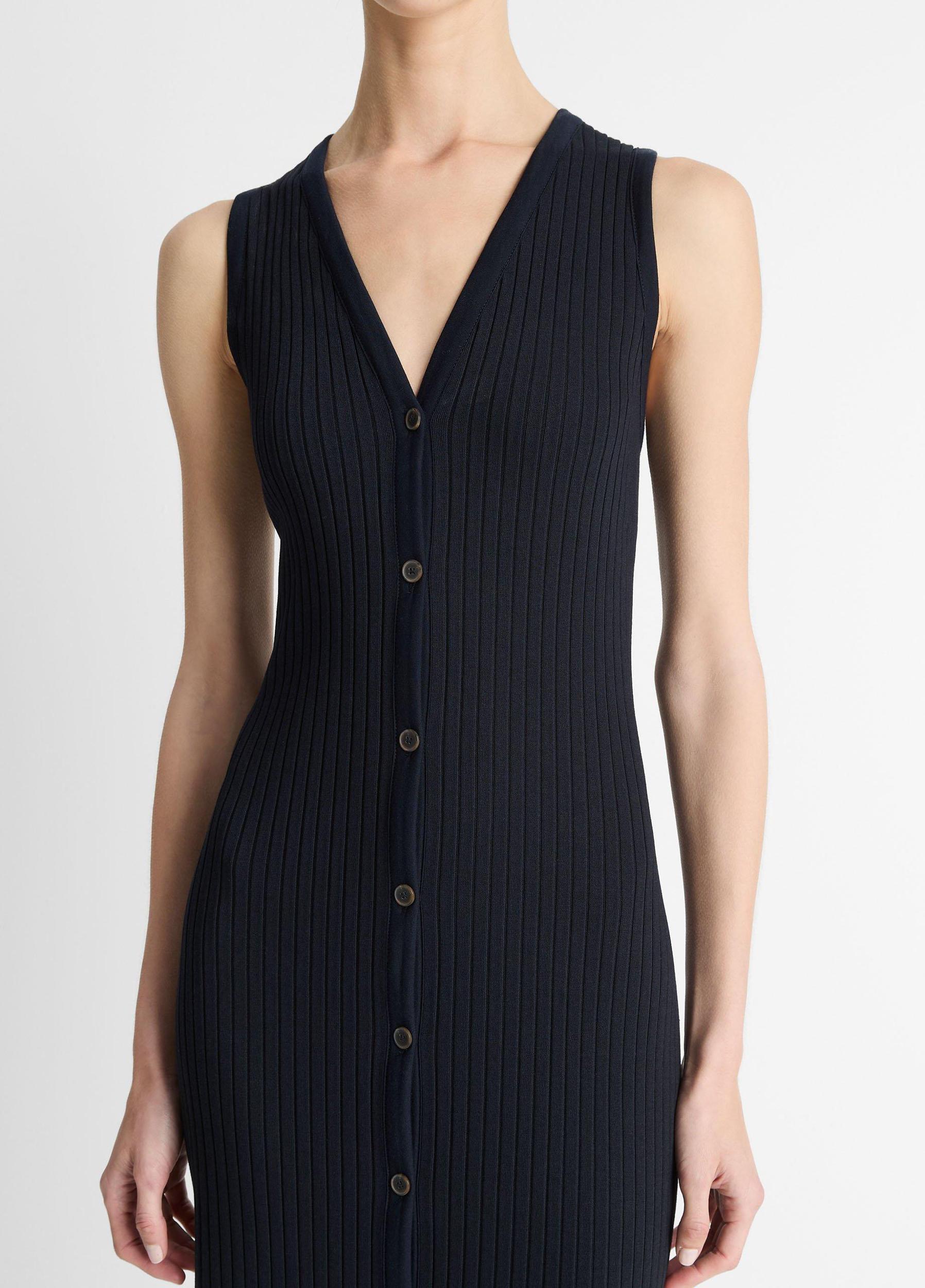 Ribbed Cotton-Blend Button-Front Dress Product Image