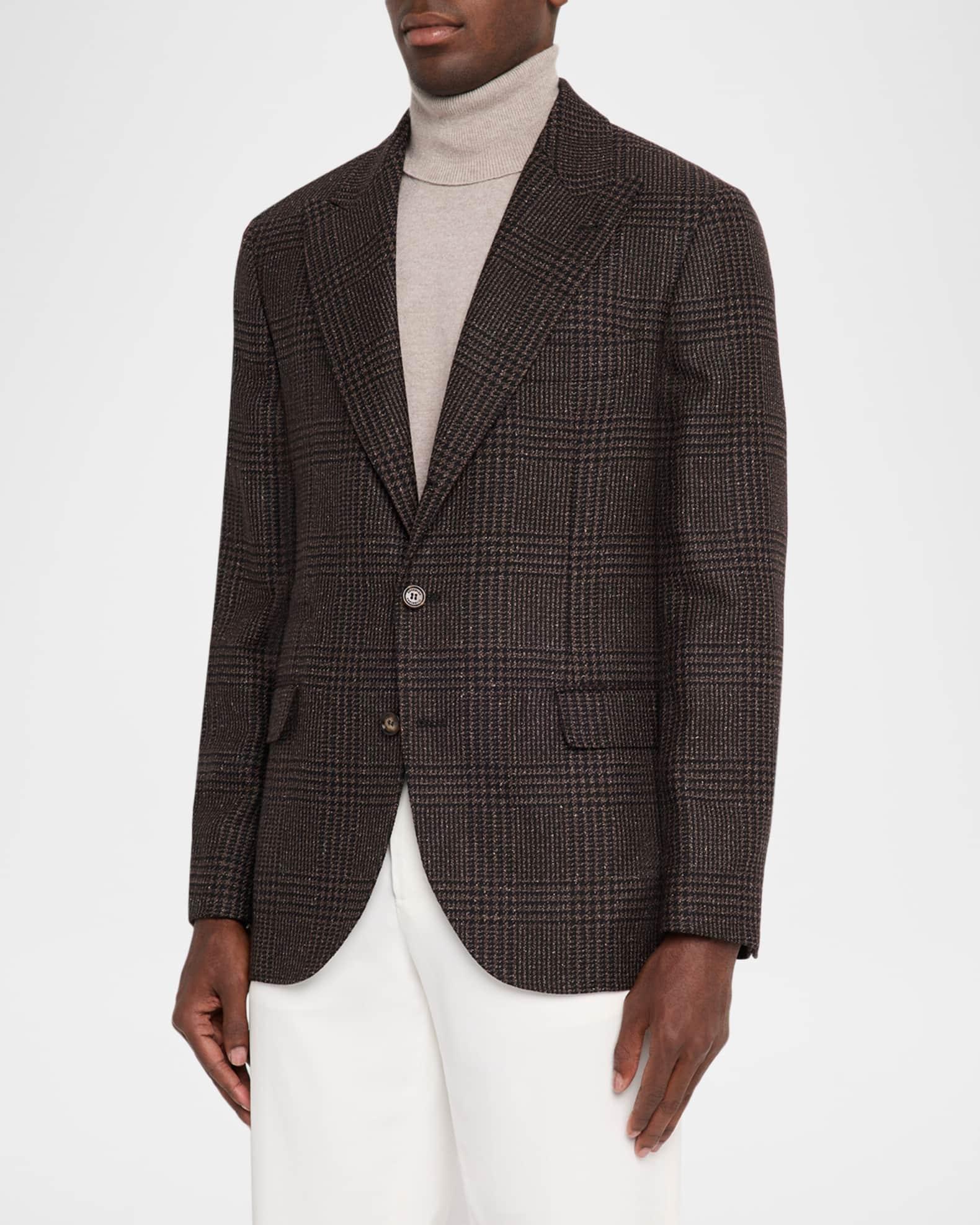 Men's Plaid Wool and Silk Single-Breasted Sport Coat Product Image