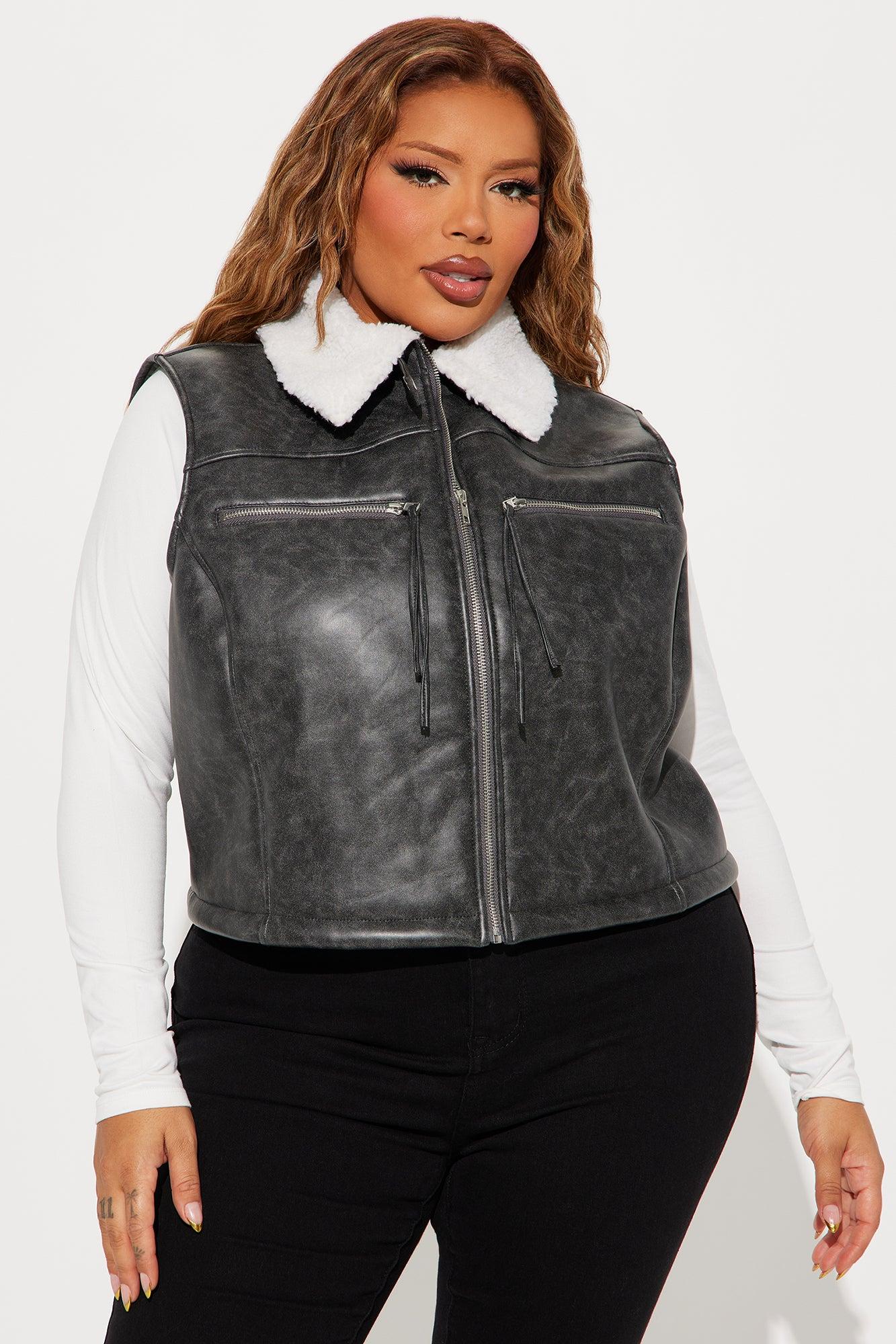 Bailey Washed Faux Leather Vest - Grey Product Image