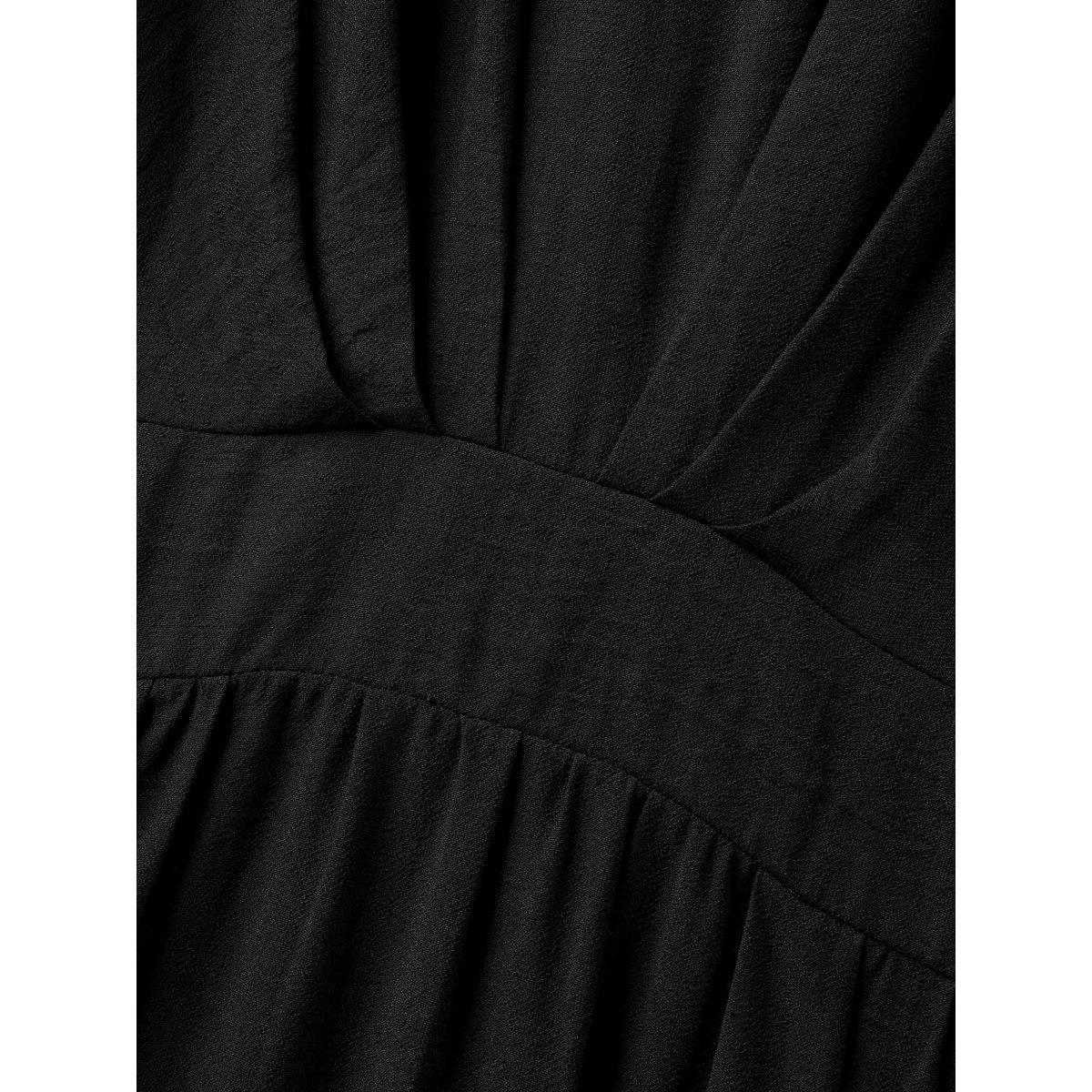 Plus Size Pleated Cinched Waist Solid Midi Dress Black Women V-neck Half Sleeve Curvy BloomChic 14-16/1X Product Image