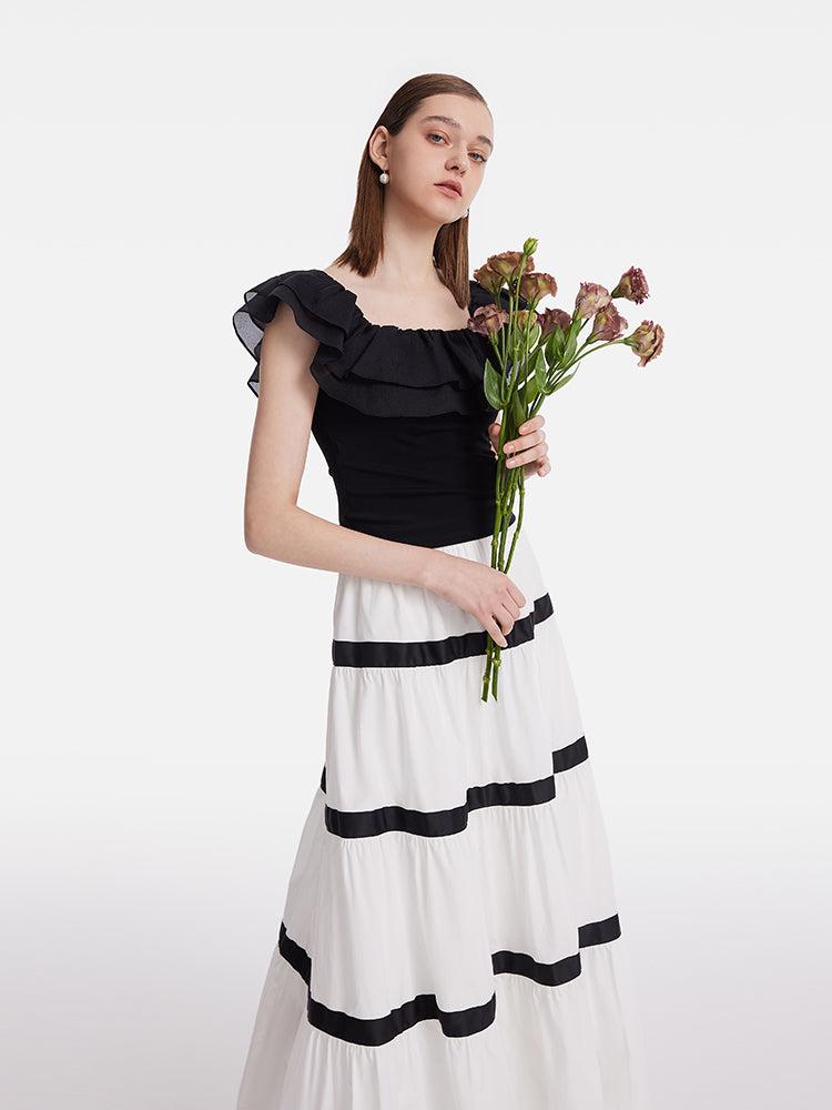 Ruffle Top And Tiered Maxi Skirt Two-Piece Set Product Image