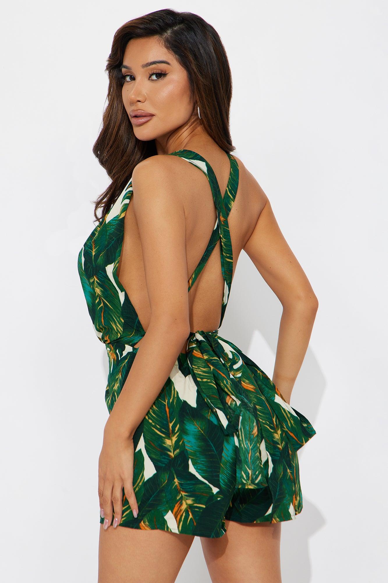 Tropical Lifestyle Halter Romper - Green Product Image