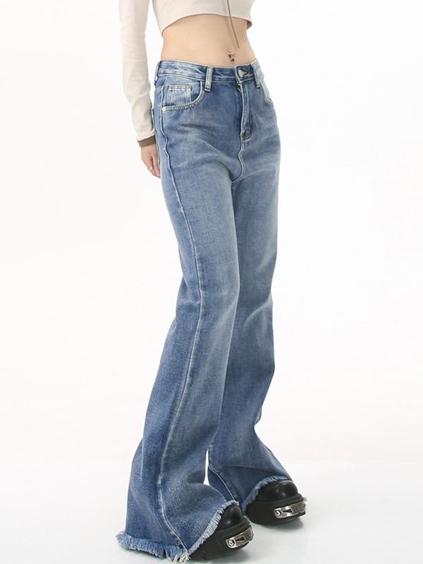 Mid Rise Raw Edge Slim Flare Jeans Product Image
