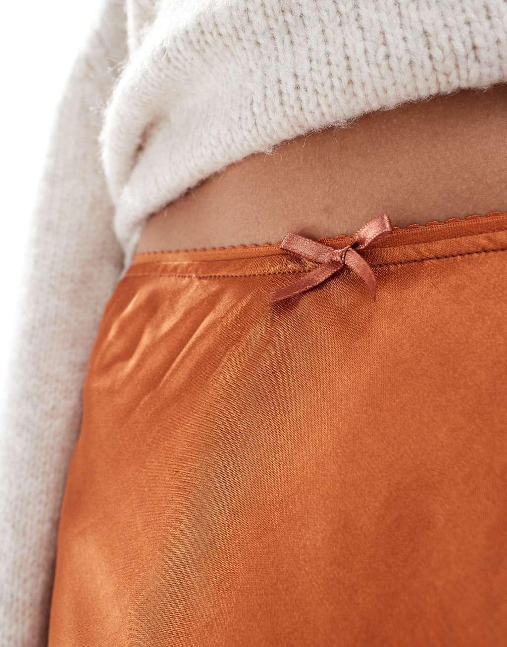 Miss Selfridge satin bias bow maxi skirt in ginger Product Image