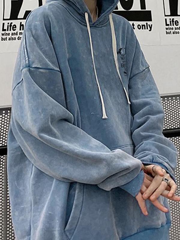 Men's Distressed Washed Print Oversized Hoodie Product Image