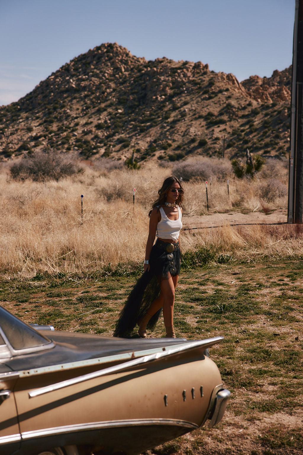 Rosalie Rock Black Tulle Maxi Skirt Product Image