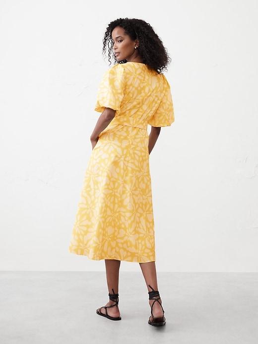 Puff-Sleeve Poplin Midi Dress Product Image
