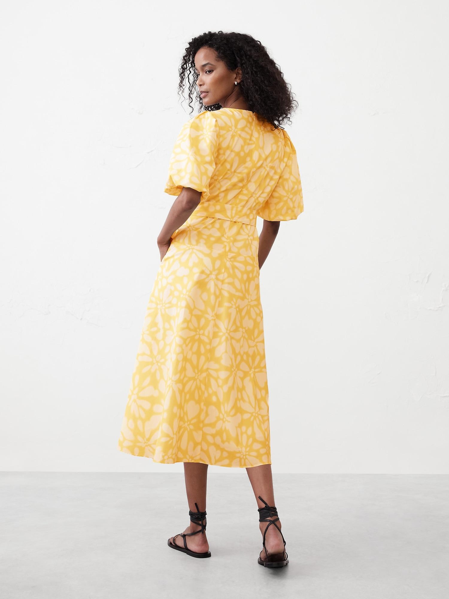 Puff-Sleeve Poplin Midi Dress Product Image