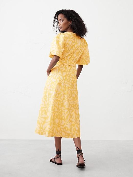 Puff-Sleeve Poplin Midi Dress Product Image