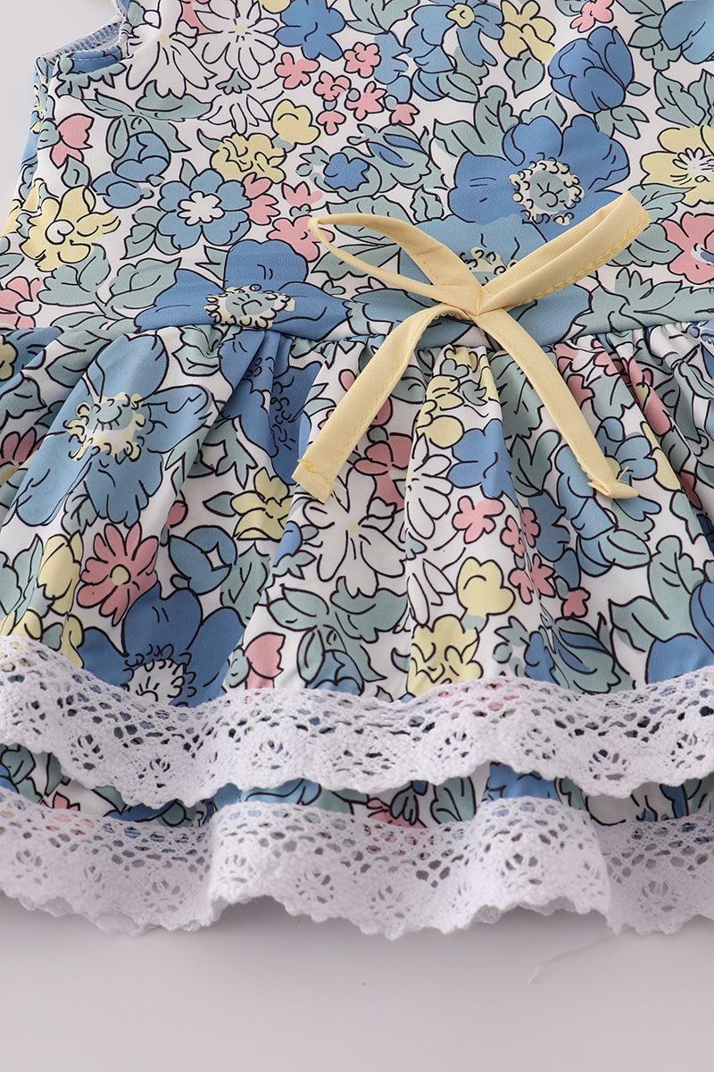 Blue floral lace ruffle leotard Product Image