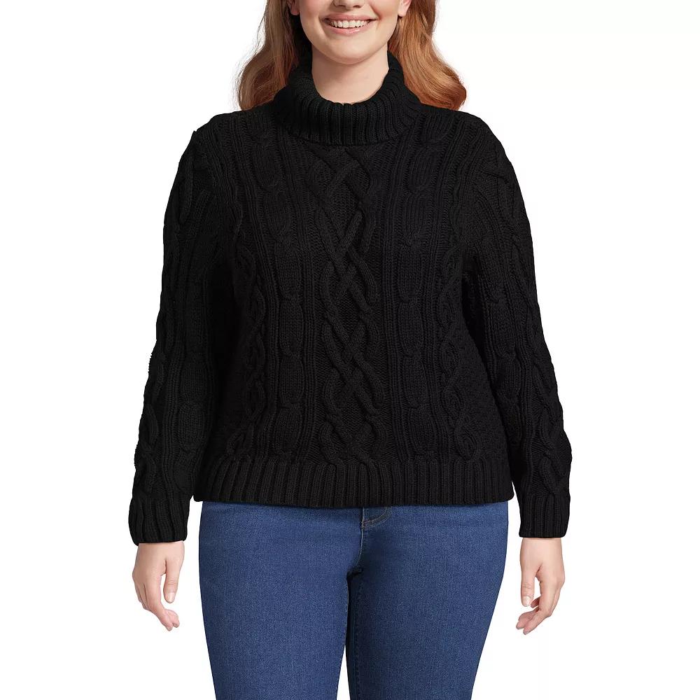 Plus Size Lands' End Drifter Cable Turtleneck Sweater, Women's, Size: 2XL, Black Product Image