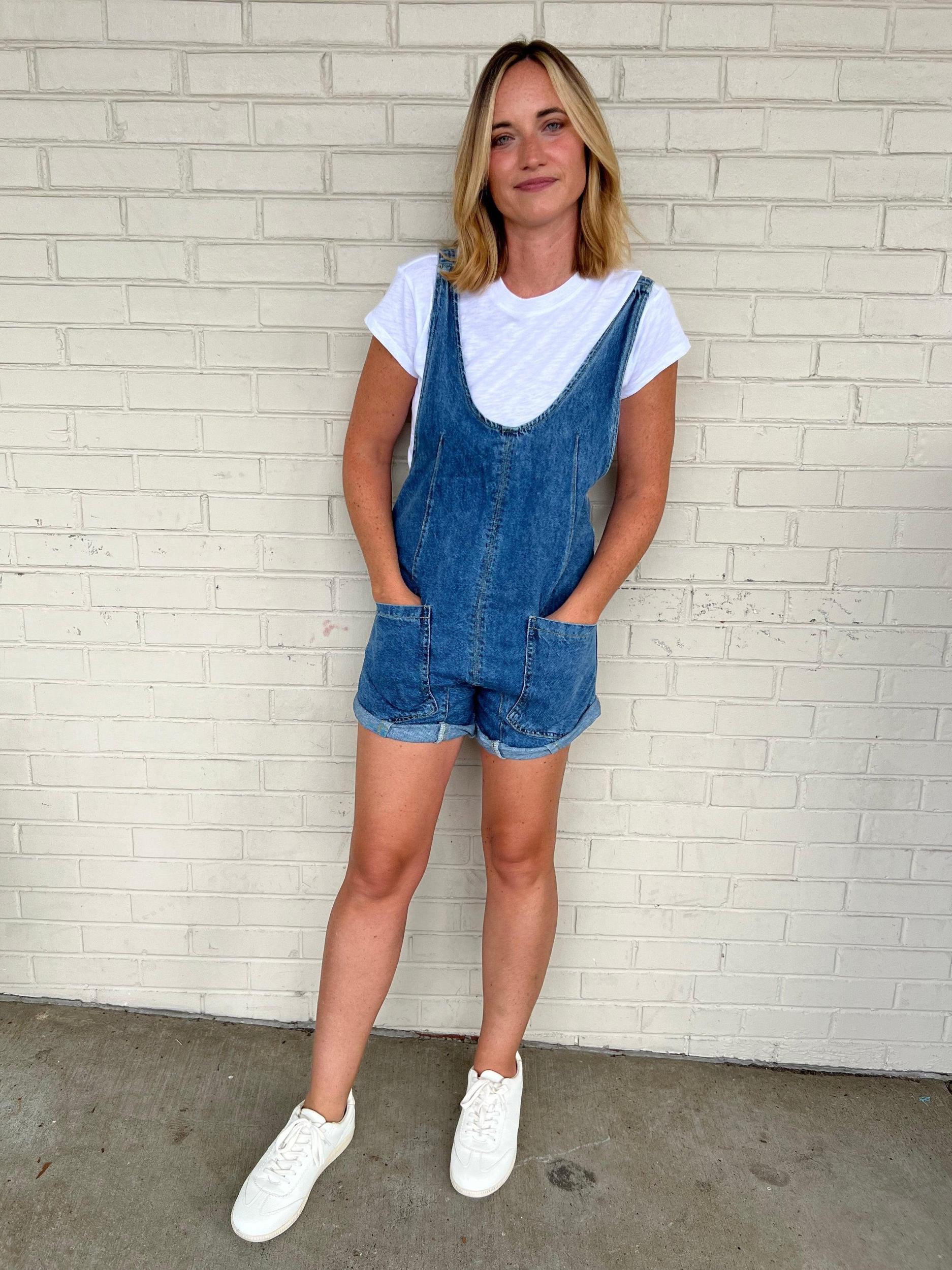 Take It Slow Denim Romper Product Image