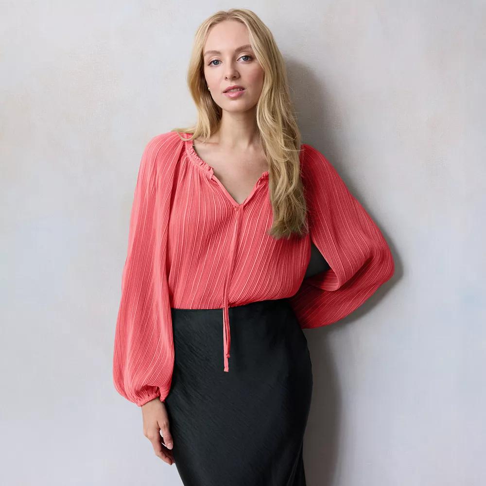 Women's LC Lauren Conrad Tie-Front Peasant Top, Size: Small, Jeannie Pink Product Image
