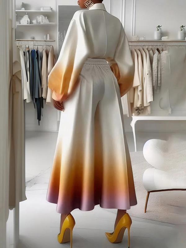 High Waisted Loose Gradient Pleated Split-Joint Pants Trousers Product Image