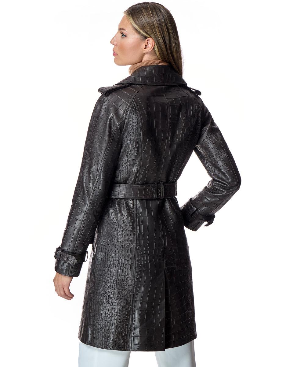Croc Stamped Leather Trench Coat- Maximilian Product Image