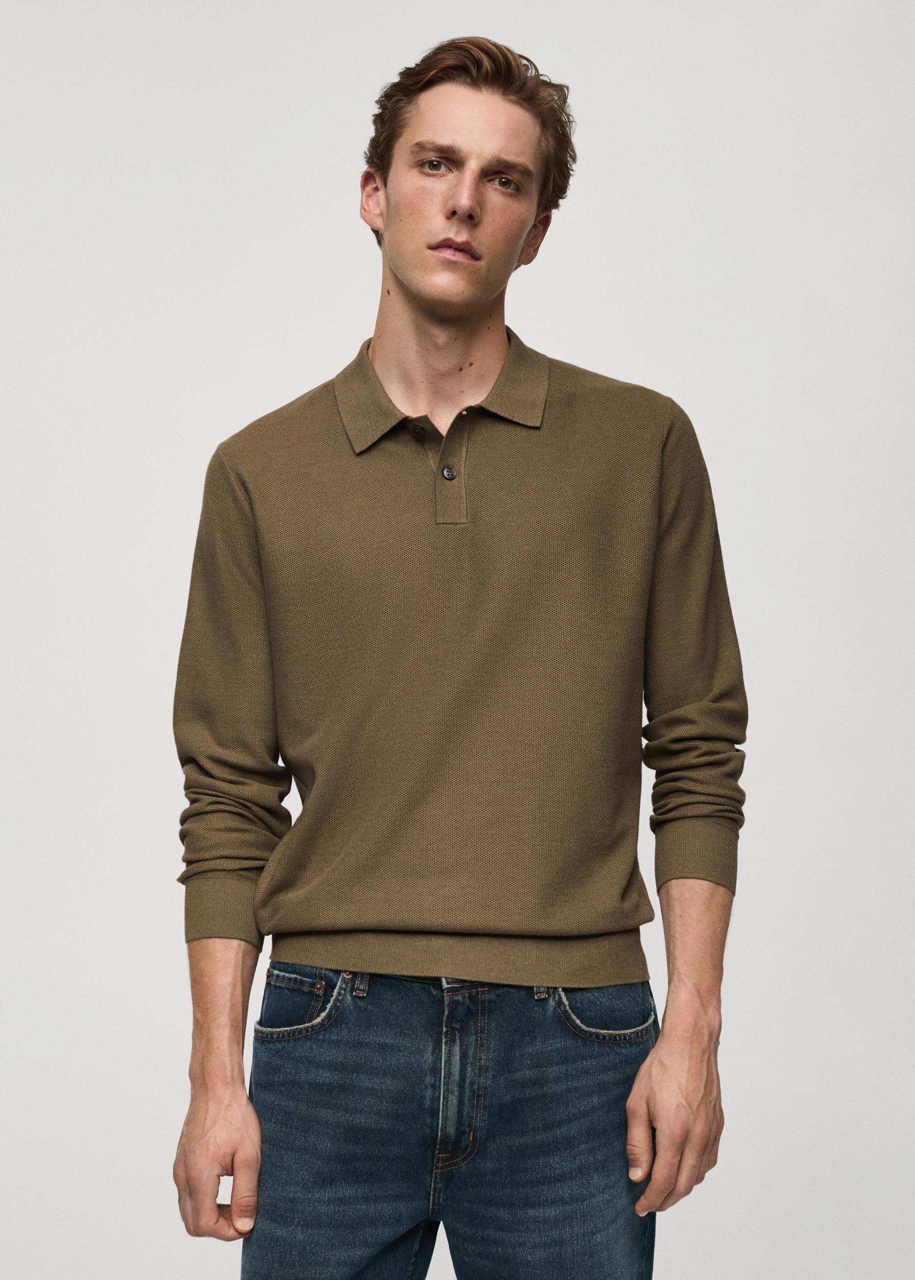 Knitted structured polo sweater - Men | MANGO USA Product Image
