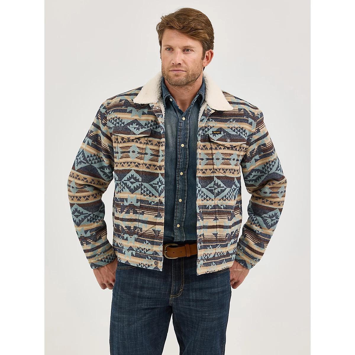 Men's Wrangler® Sherpa Lined Jacquard Print Jacket in Dark Sapphire Product Image