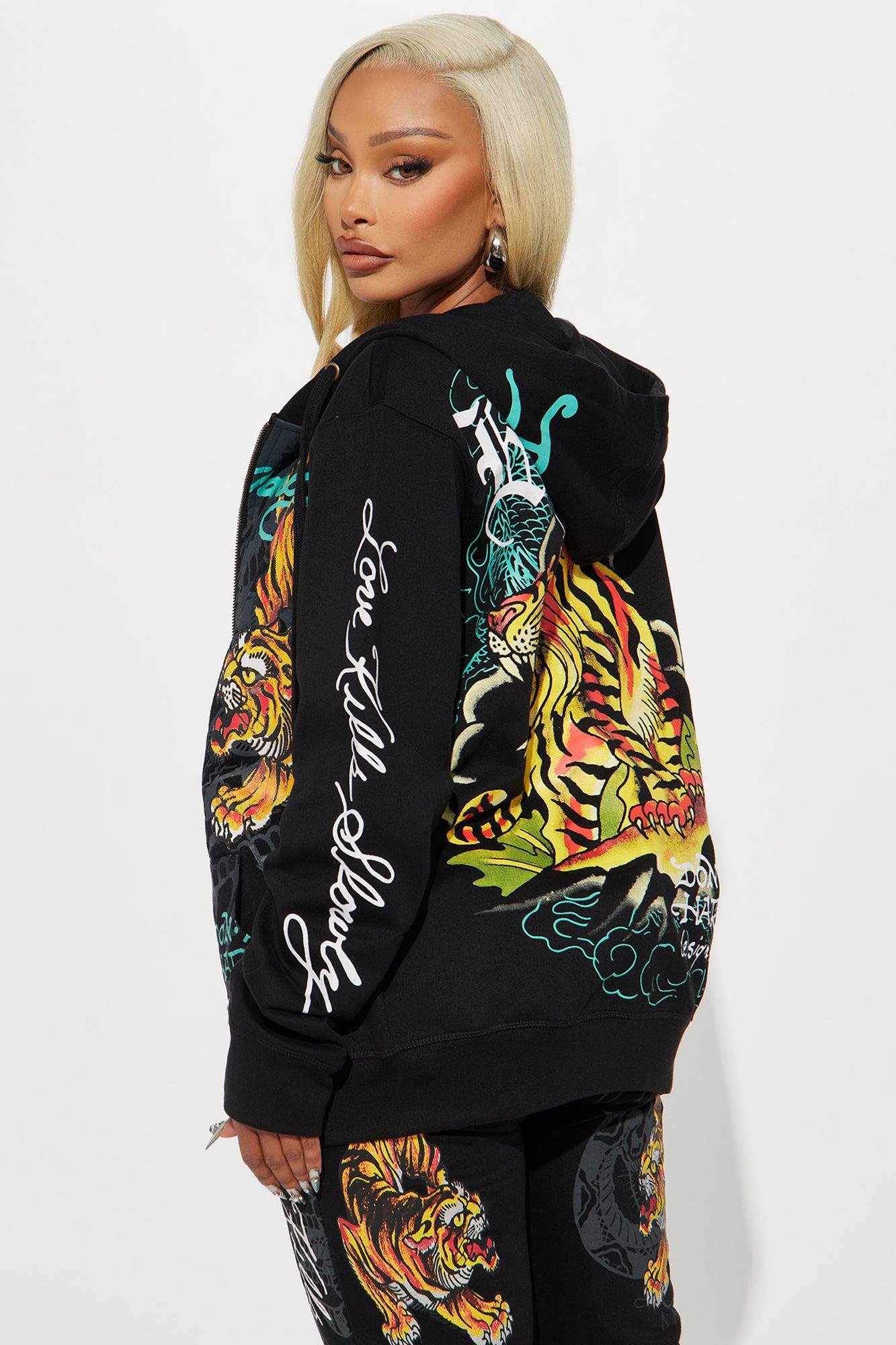 Ed Hardy Crawling Tigers Zip Front Hoodie - Black Product Image