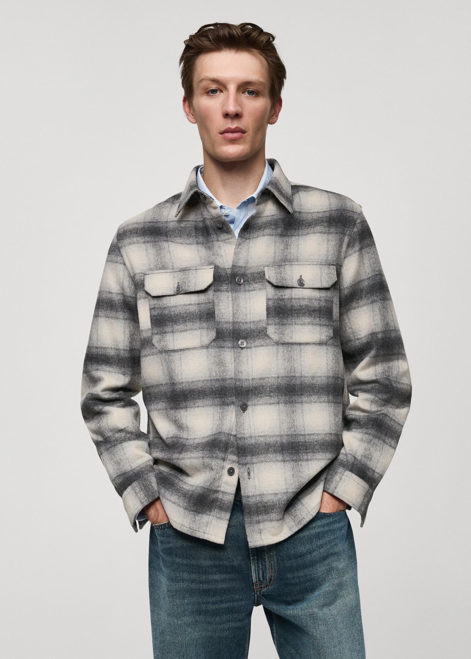 Plaid wool overshirt with pockets - Men | MANGO USA Product Image