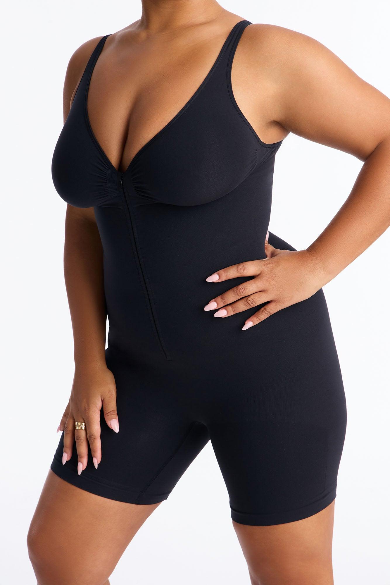 Nova Sculpt Seamless Strong Compression Zip Front Thigh Shaping Bodysuit - Black Female Product Image