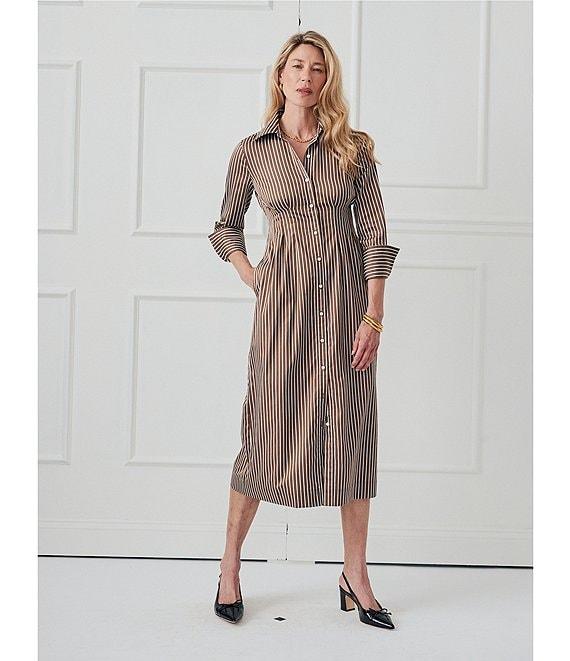 J.McLaughlin Whit Stripe Print Point Collar Long Sleeve Shirt Dress Product Image