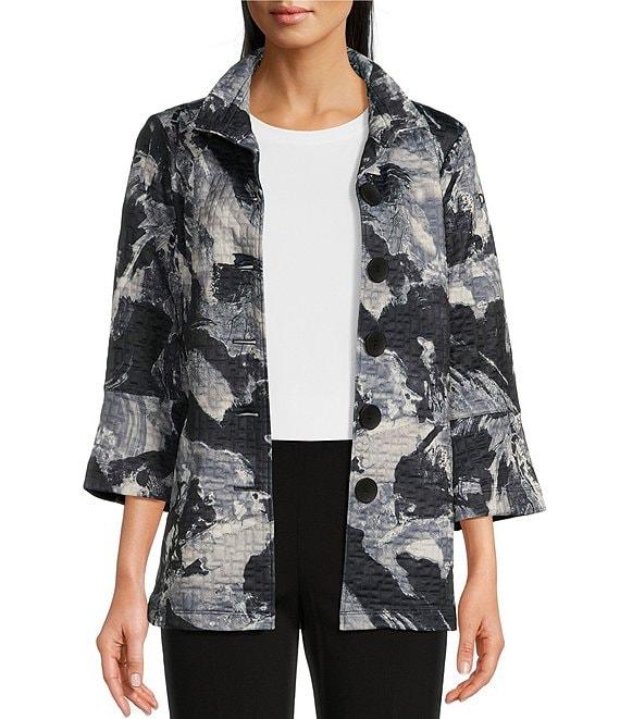 Ali Miles Woven Abstract Print Wire Collar Long Sleeve Button-Front Jacket Product Image