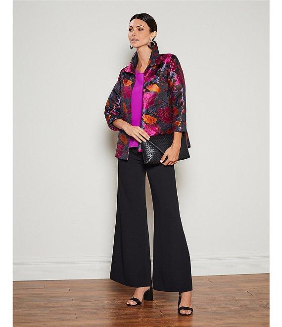 Caroline Rose Matte Crepe Flat Front Elastic Waist Wide Leg Coordinating Pants Product Image