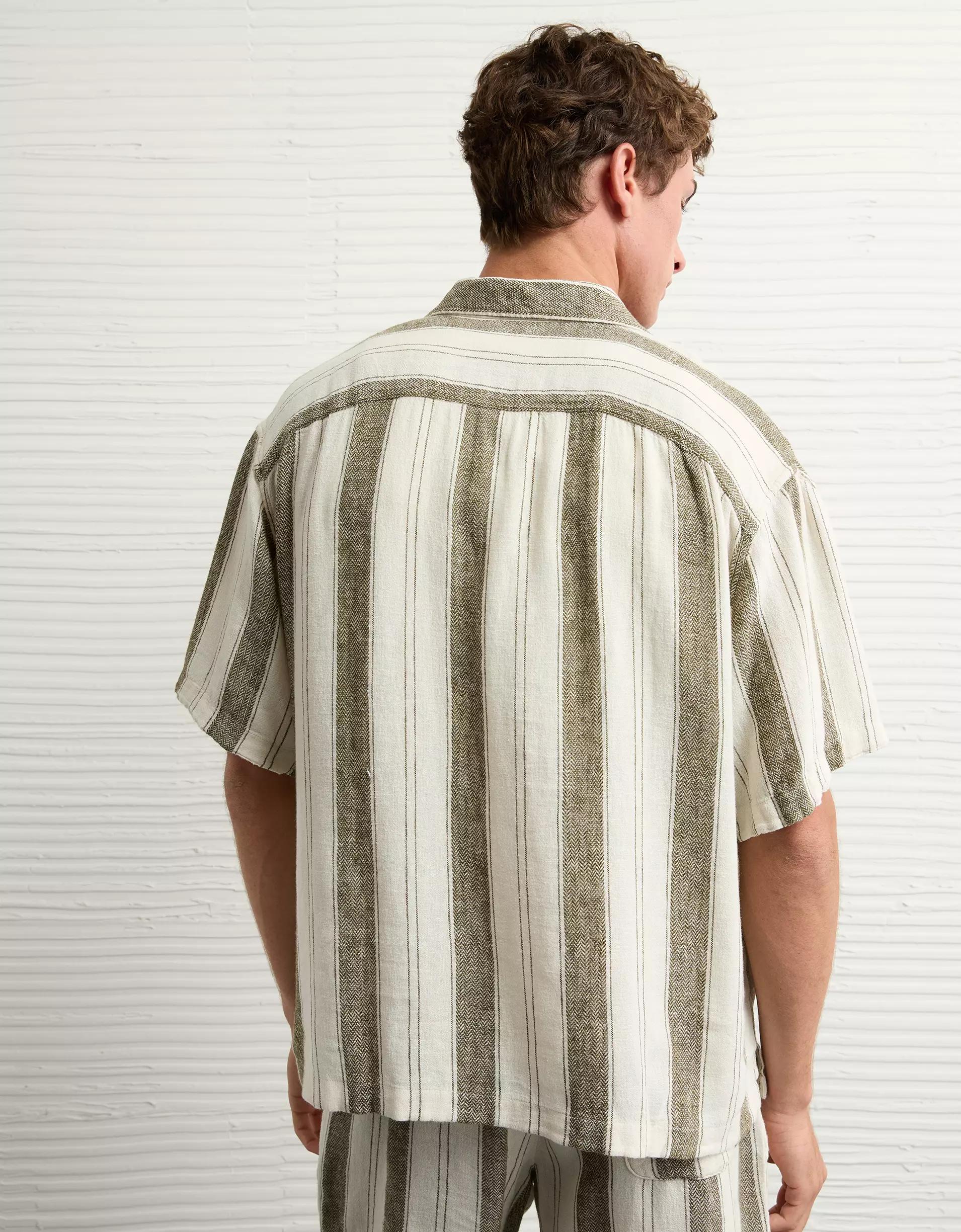 AE Poolside Linen-Blend Striped Button-Up Shirt Product Image