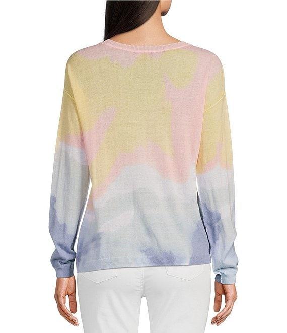 Charlie B. Knit Printed V-Neck Long Sleeve Tie Dye Sweater Product Image