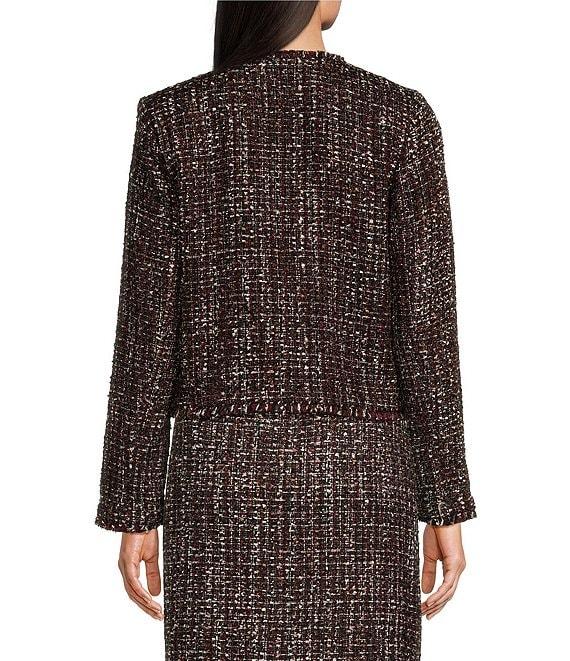 Calvin Klein Tweed Open Front Round Neck Coordinating Cropped Jacket Product Image