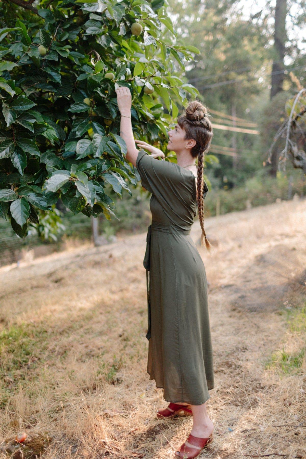 Diana Dress in Olive Green Challis Product Image