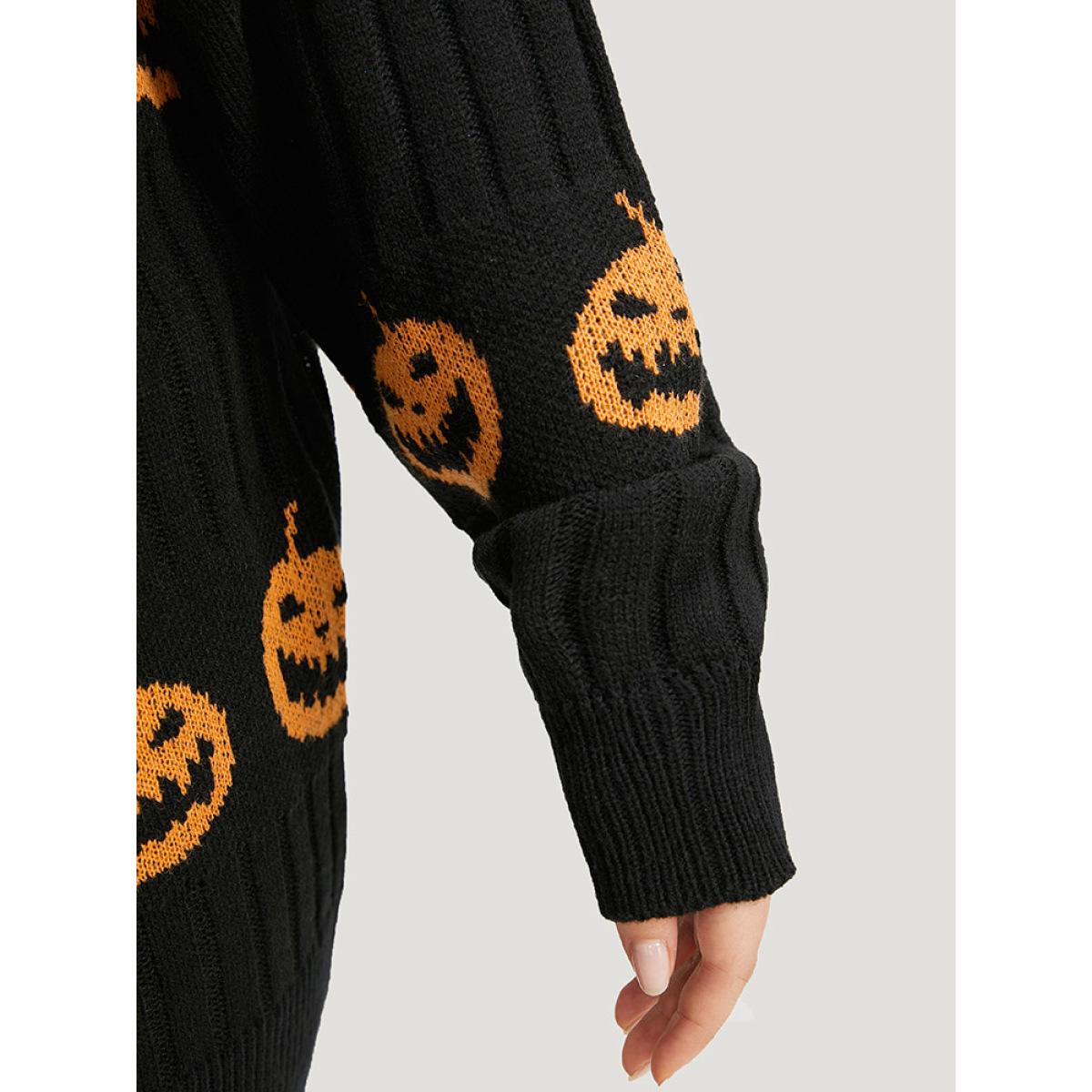 Plus Size Halloween Pumpkin Graphic Open Front Cardigan Black Women Casual Loose Long Sleeve Festival-Halloween Cardigans BloomChic 14-16/1X Product Image