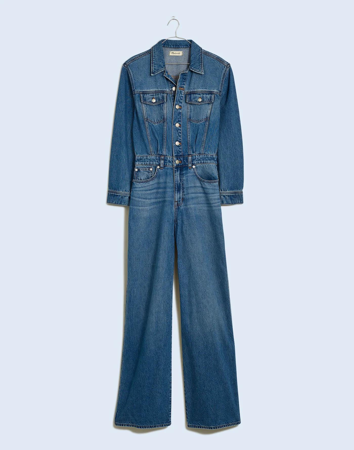 Denim Wide-Leg Coverall Jumpsuit in Byrne Wash Product Image