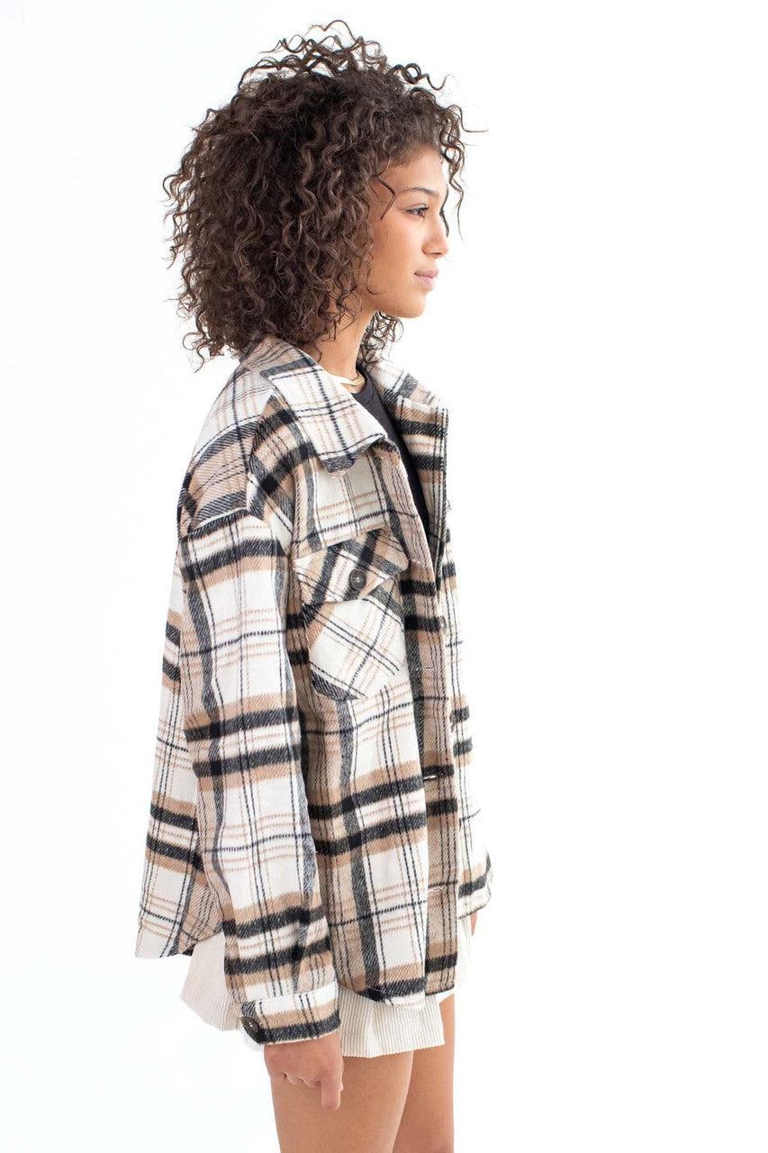 Brown & Black Brushed Plaid Jacket Product Image