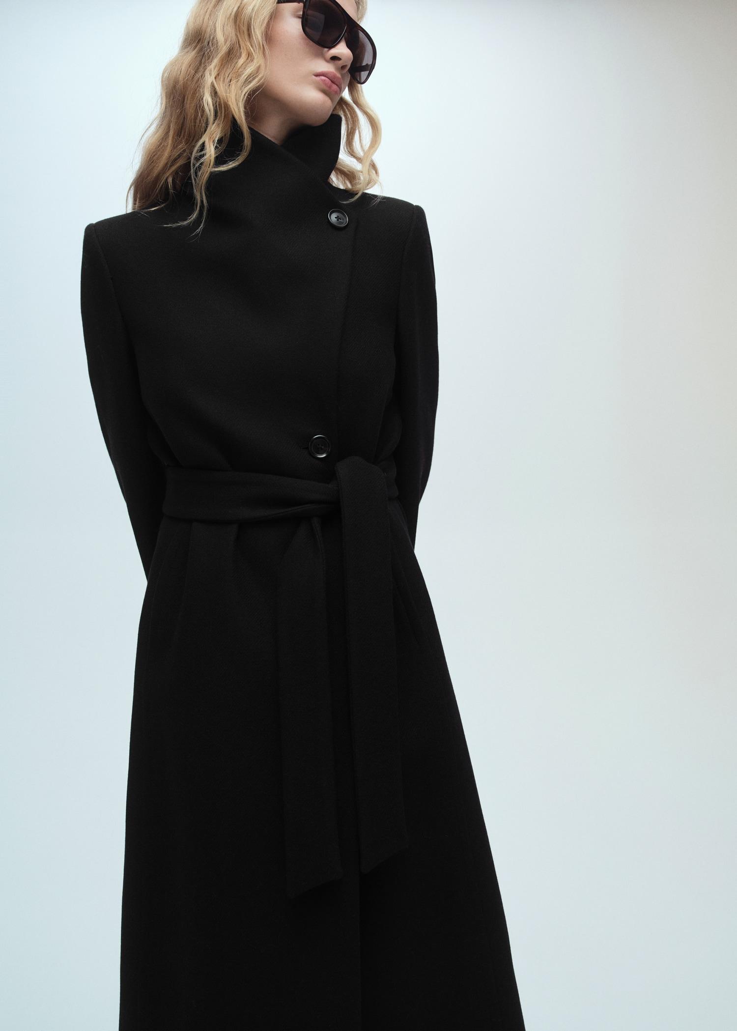 Woollen coat with belt - Women | MANGO USA Product Image