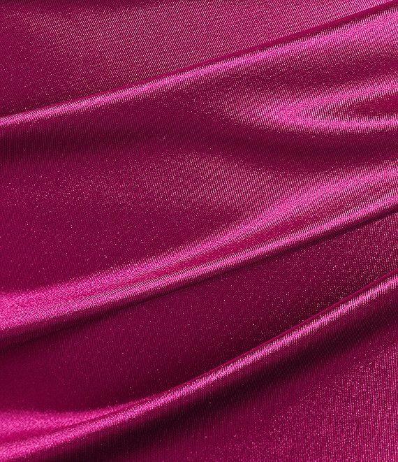 Honey and Rosie Sateen Deep V-Neck Corset Inspired Front Slit Lace Up Tie Back Dress Product Image