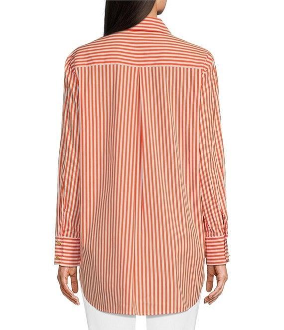 Jude Connally Kimber Cotton Stripe Point Collar Curved High-Low Long Sleeve Button-Front Shirt Product Image