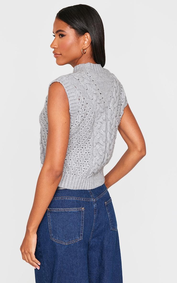 Grey Textured Cable Knit Sweater Vest Product Image