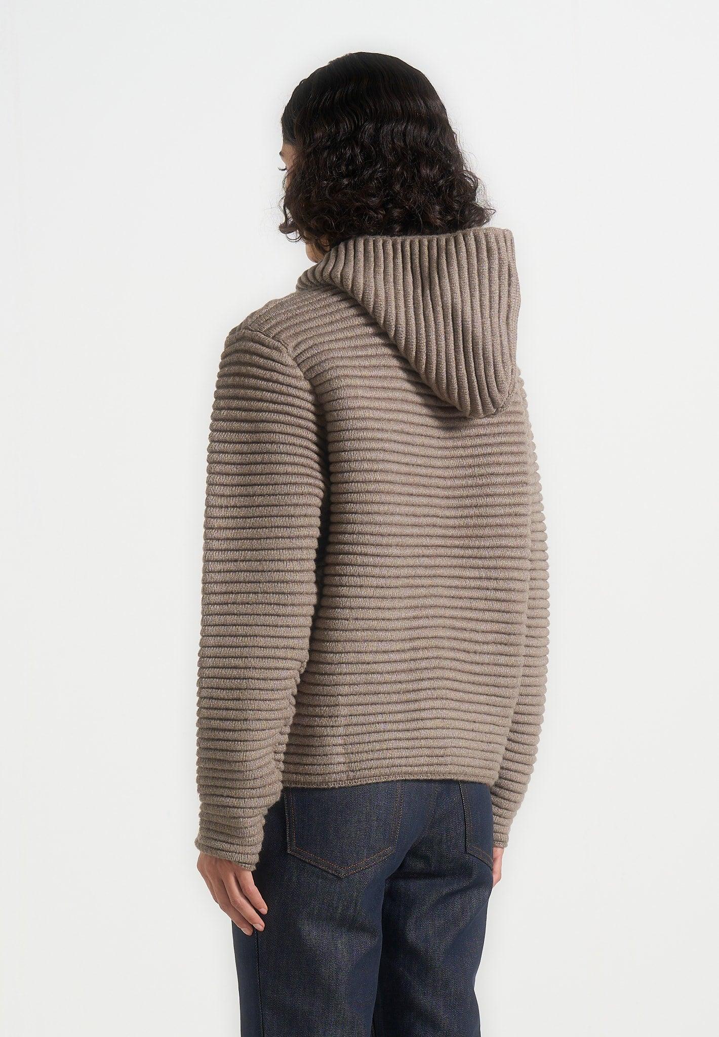 Eden - Unisex Ribbed Knit Zip Up Hoodie - Taupe Unisex Product Image