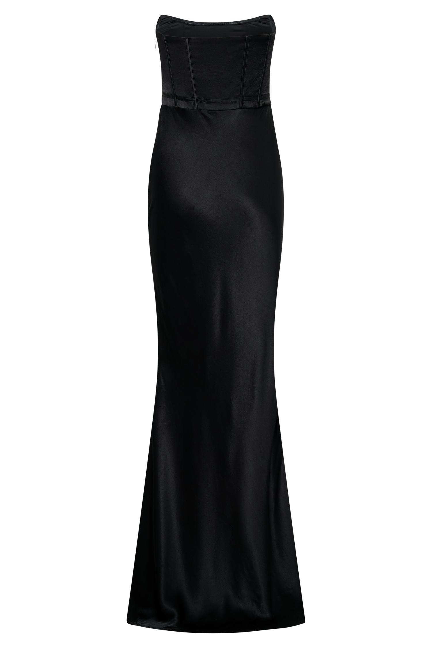 Harlow Satin Strapless Maxi Dress - Black Product Image