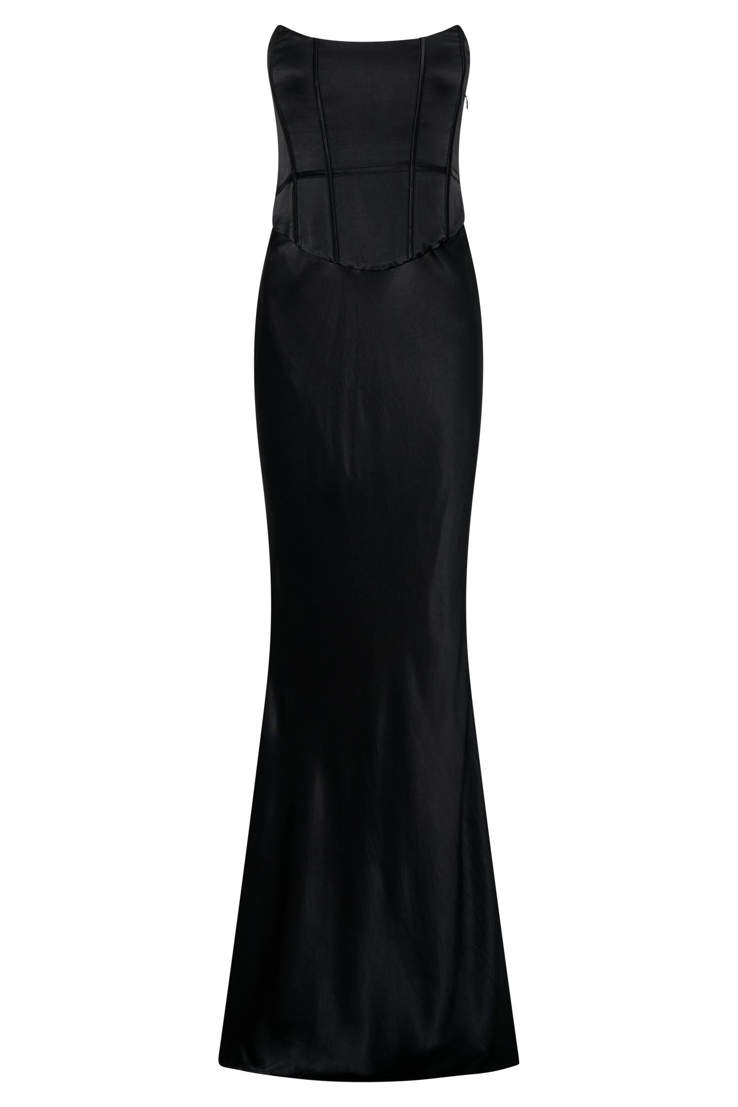 Harlow Satin Strapless Maxi Dress - Black Product Image