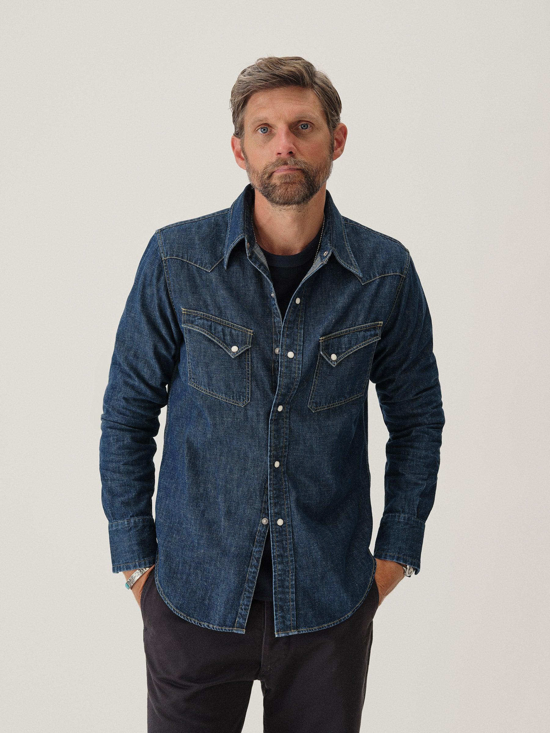 D033 Nep Denim Point Rider Western Shirt Product Image