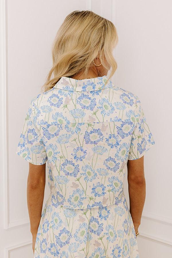 Butterfly Garden Floral Button Up Top in Blue Product Image