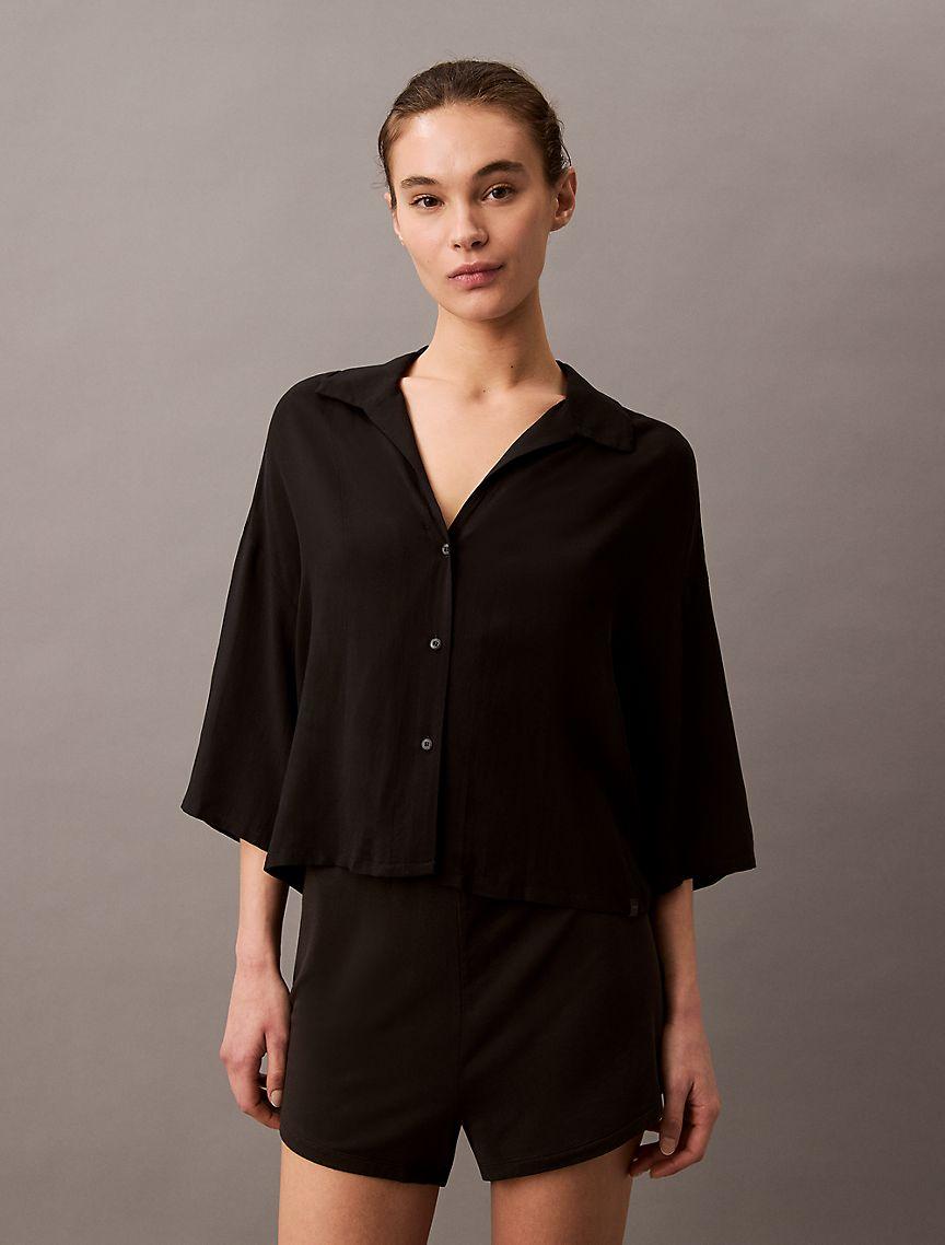 Woven Viscose Button-Down Short Sleeve Shirt Product Image