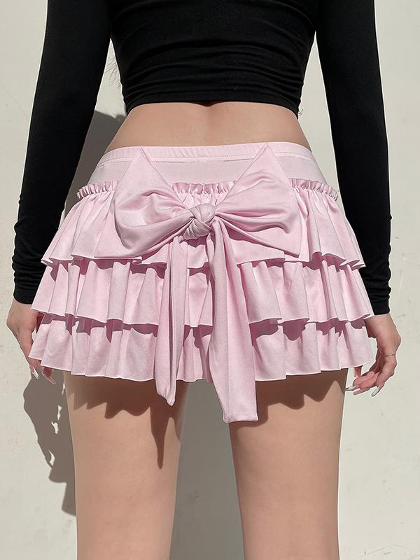 Bow Tie Pleat At Back Hip Mini Skirt Product Image